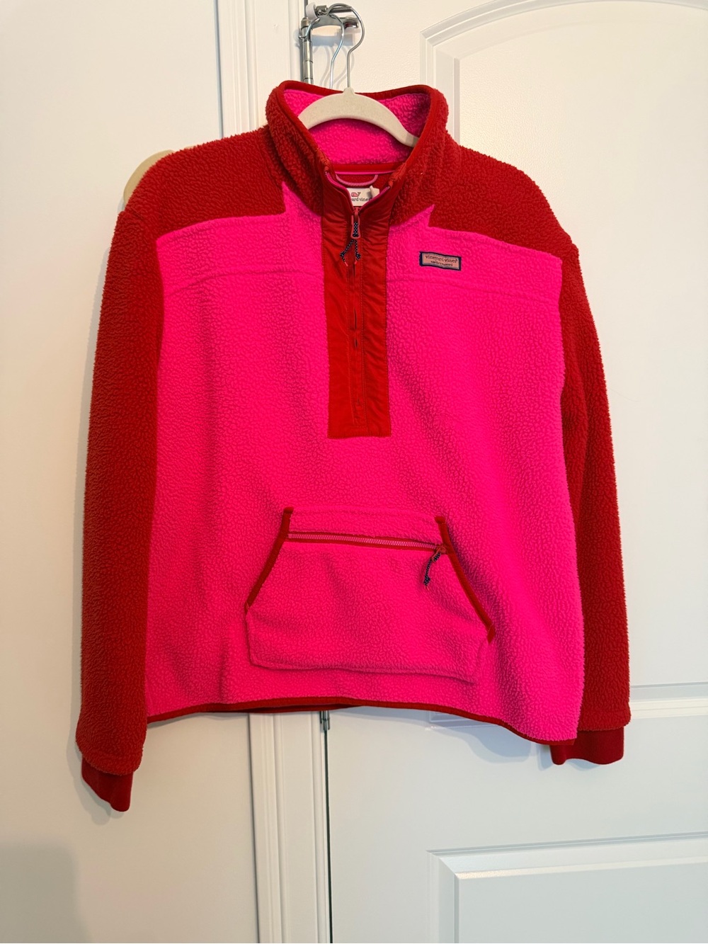Vineyard Vines Kids' Pink and Red Sherpa Pullover